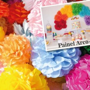 Painel Grande Festa Arco-Íris Pompom UNICÓRNIO
