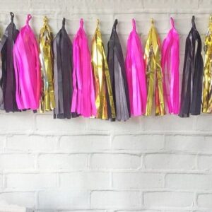 Varal de Franjas Decoração Tassel LUXO Dourado Pink Preto