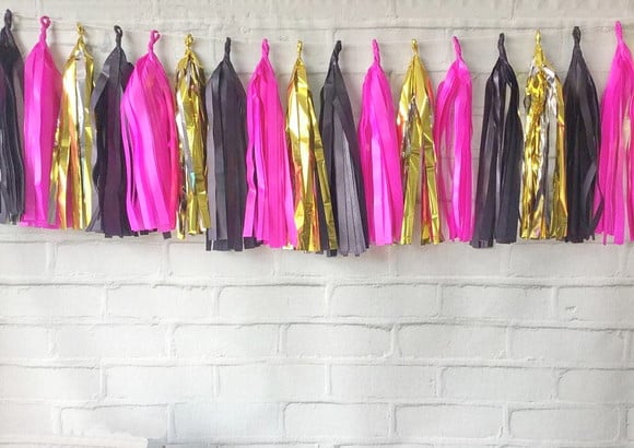 Varal de Franjas Decoração Tassel LUXO Dourado Pink Preto